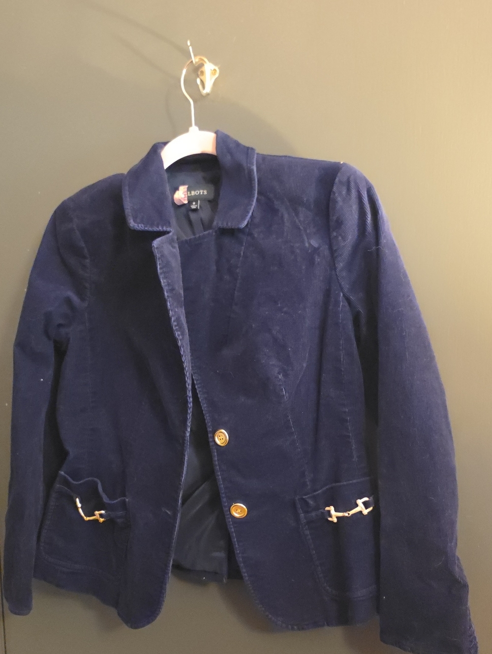 Talbots Navy Blue Velvet Blazer with Gold Accents